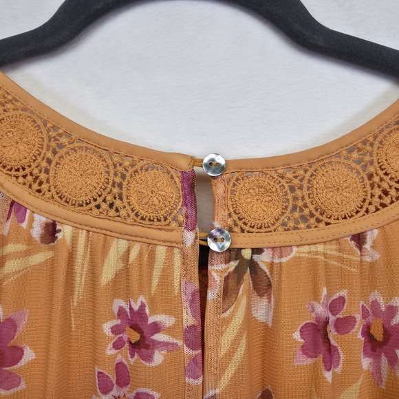 Daniel Rainn Dress Women M Orange Crochet Halter Floral Tiered Resort Flowy Midi - Picture 13 of 16